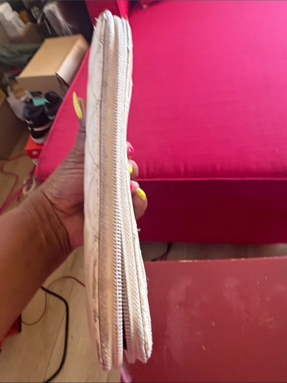 CHANEL Quilted Zip Wallet in Cream with Black CC